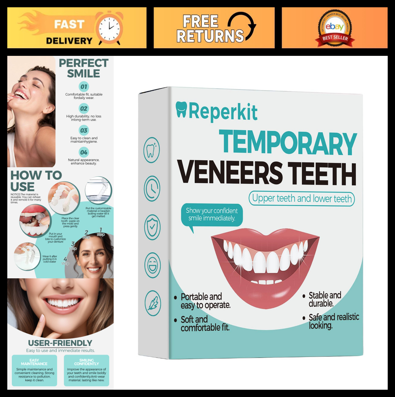 Natural Looking Snap-On Veneers – Comfortable False Teeth Dentures for Men & Wom