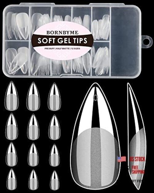 Soft Gel Nail Tips 120PCS Pre Buff Full Cover Shaped Nail Medium Stiletto