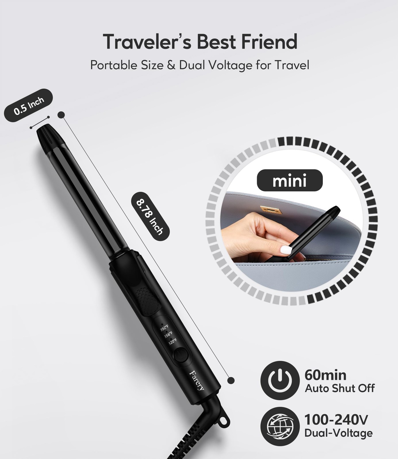 FARERY 1/2 Inch Ceramic Mini Hair Curler with 3 Adjustable Temp, 100240V Dual…