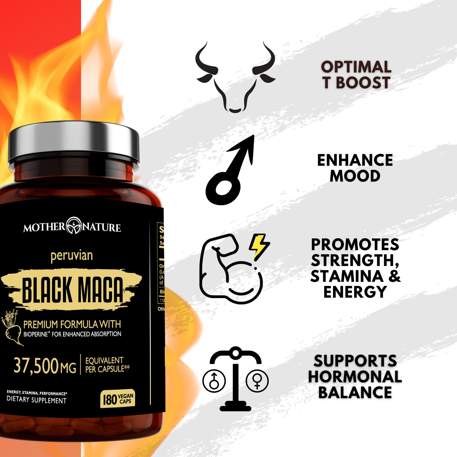 Organic Black Maca Extract, 37,500mg, 180ct & 60ct, for Sexual Health & T Boost