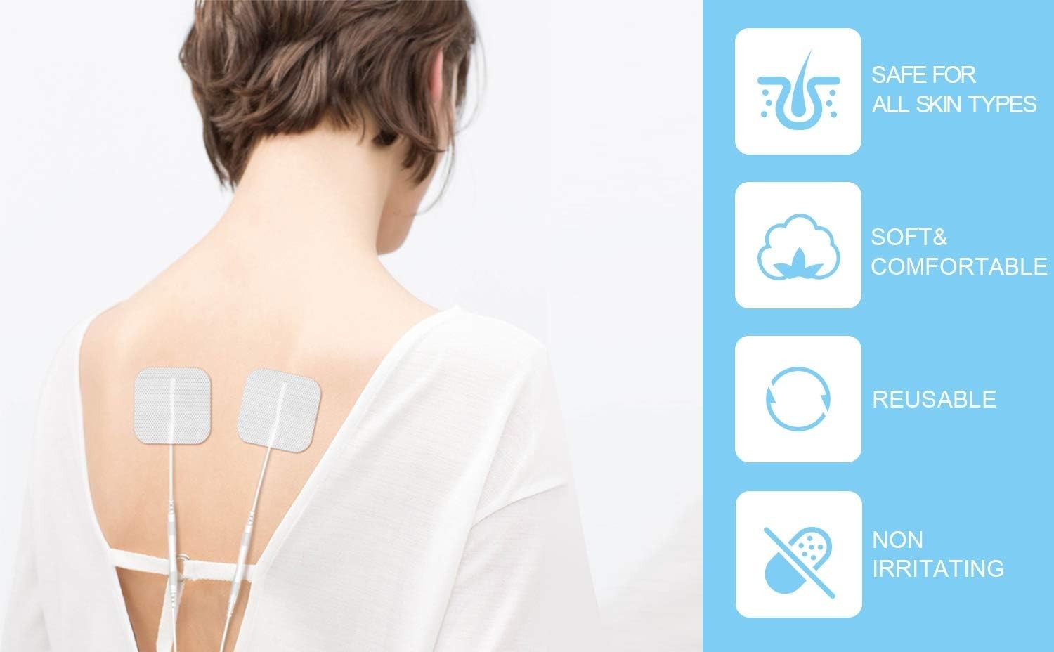 Universal 2″X2″ TENS Electrotherapy Pads – 48 Reusable Patches for Pain Relief