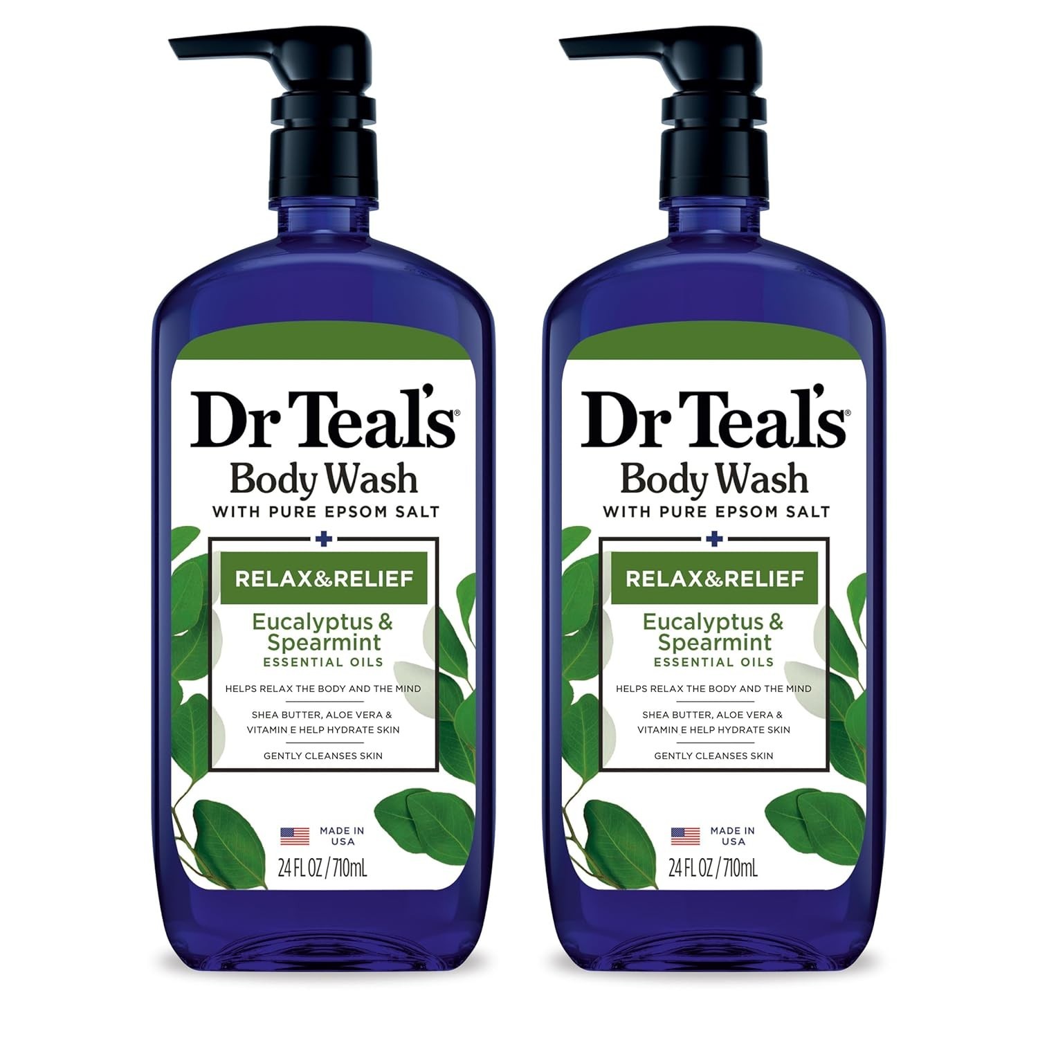 Dr Teal’s Epsom Salt Body Wash Eucalyptus Spearmint 24oz 2 Pack NEW