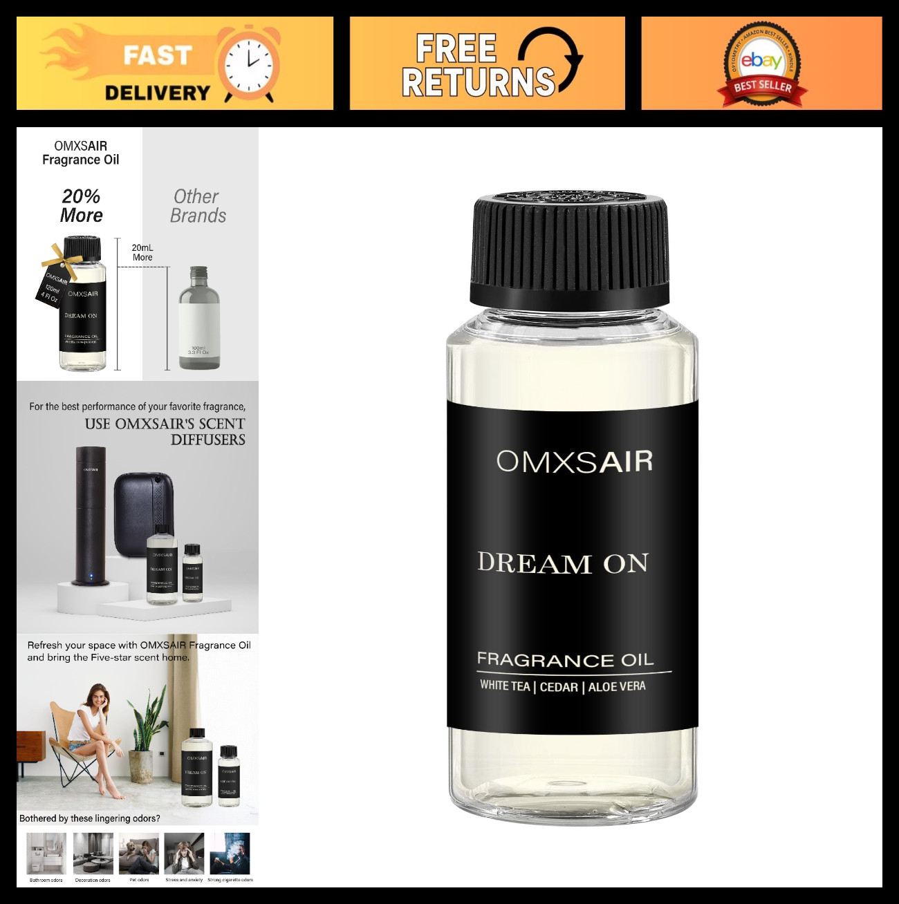 Long-Lasting Essential Oil Diffuser Blend for Large Spaces | White Tea, Vanilla