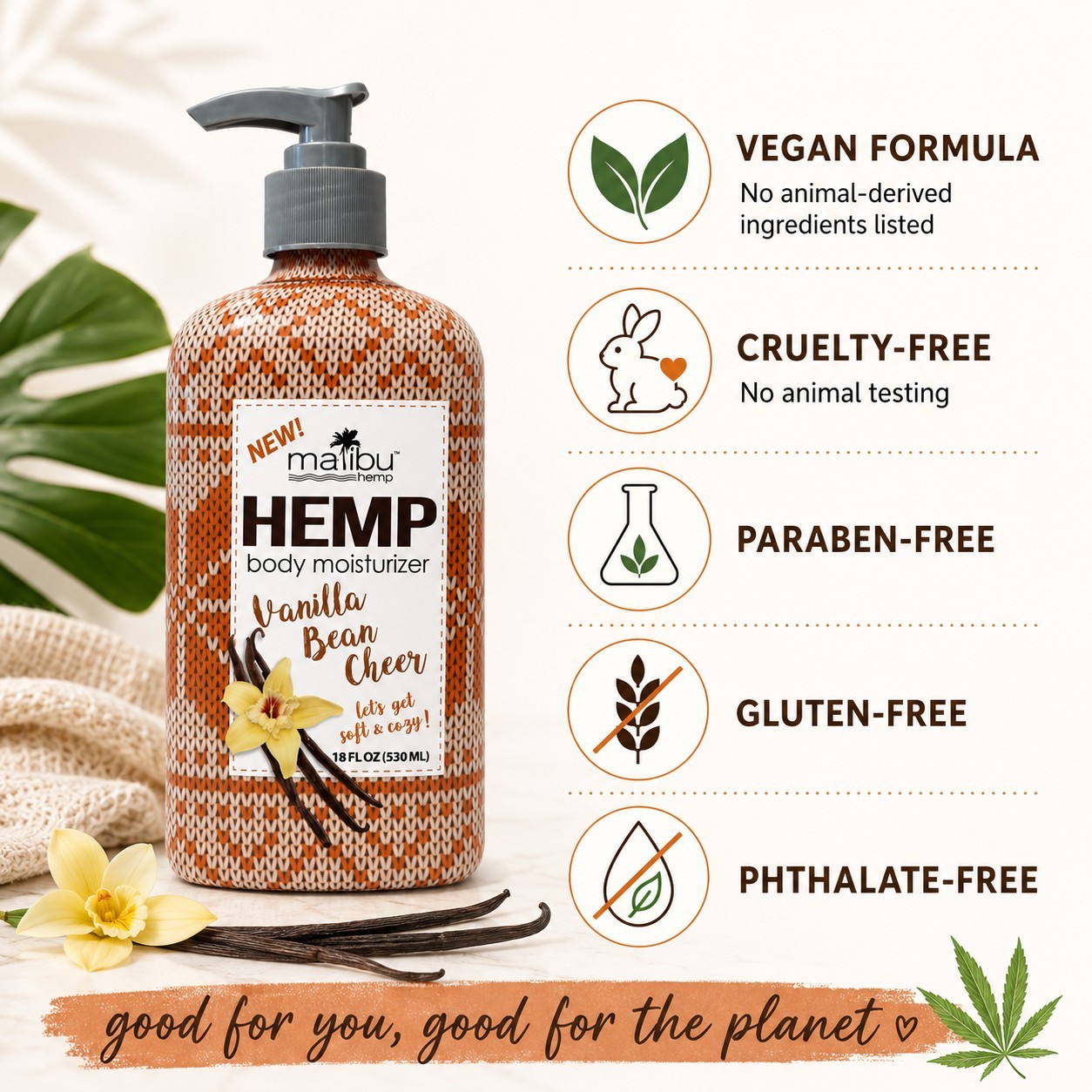3 PACK Malibu Hemp Vanilla Bean Cheer Daily Body lotion Moisturizer Tan Extender
