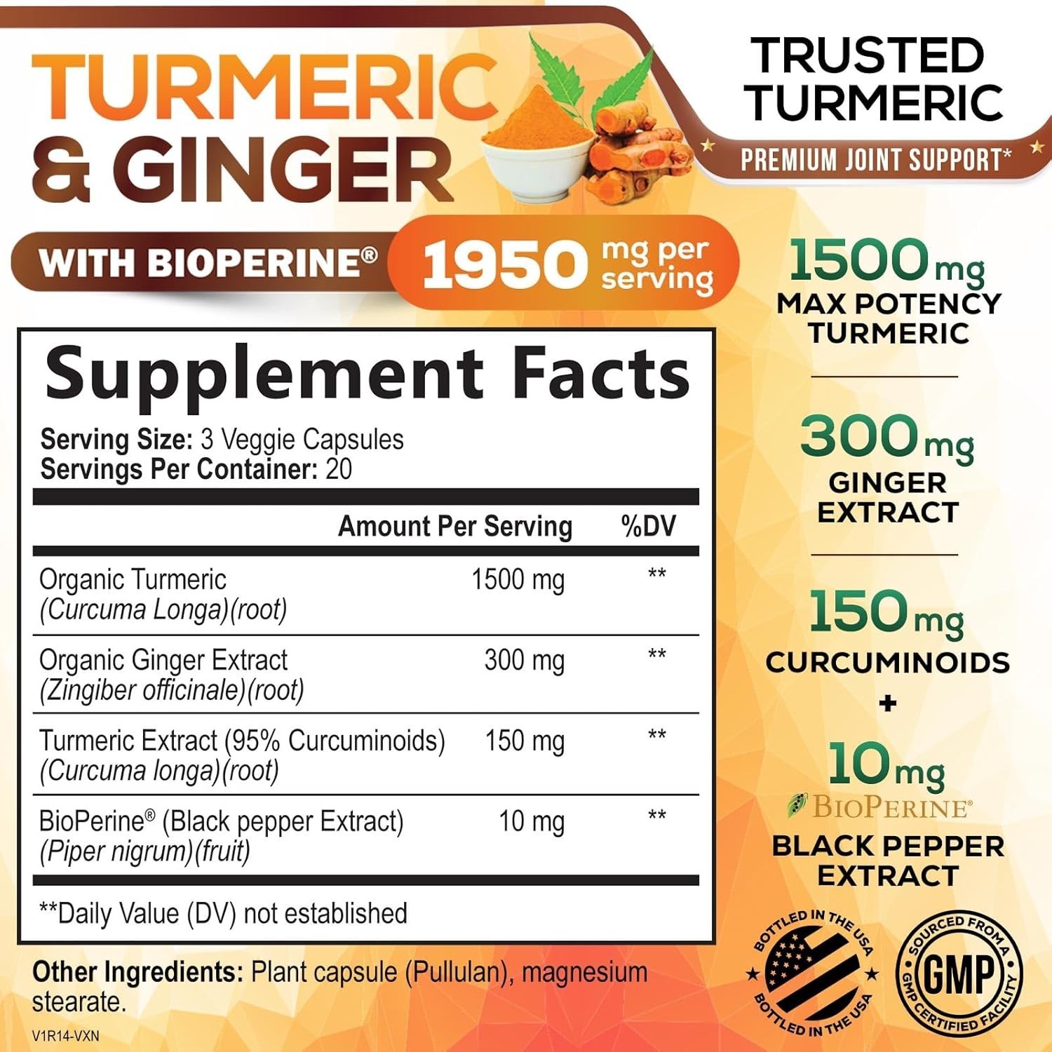 Turmeric Curcumin w/ Ginger & BioPerine Black Pepper – 1,950mg 95% Standardized
