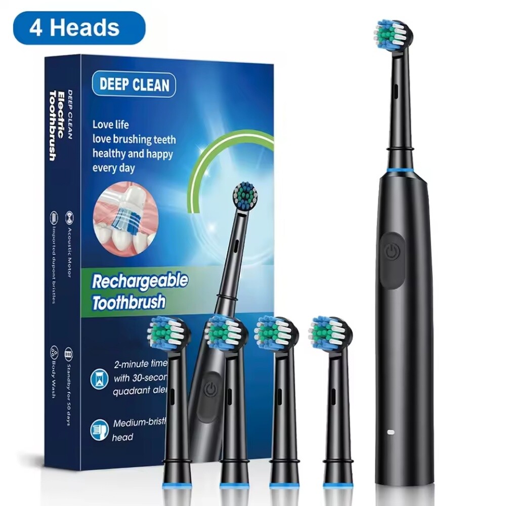 Pro Rotating Electric Toothbrush Rechargeable With 4 Brush Heads 5 Modes Timer