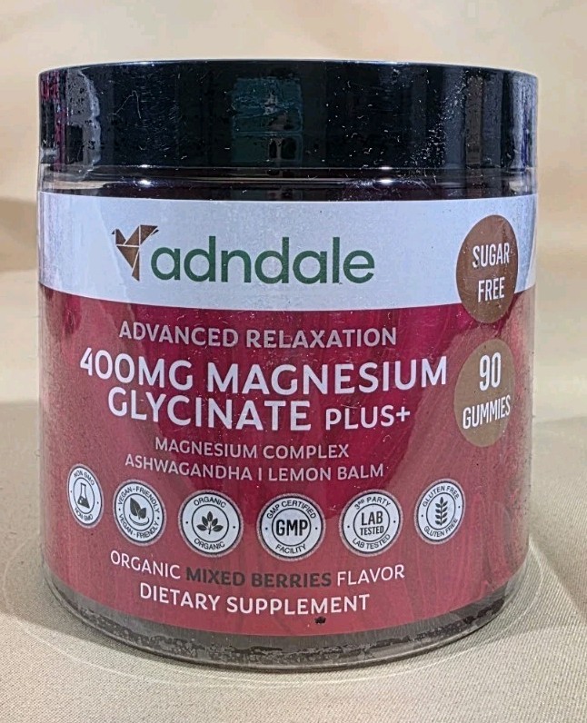Adndale Magnesium Glycinate Gummies 400mg With Ashwagandha Sugar Free 90 Ct