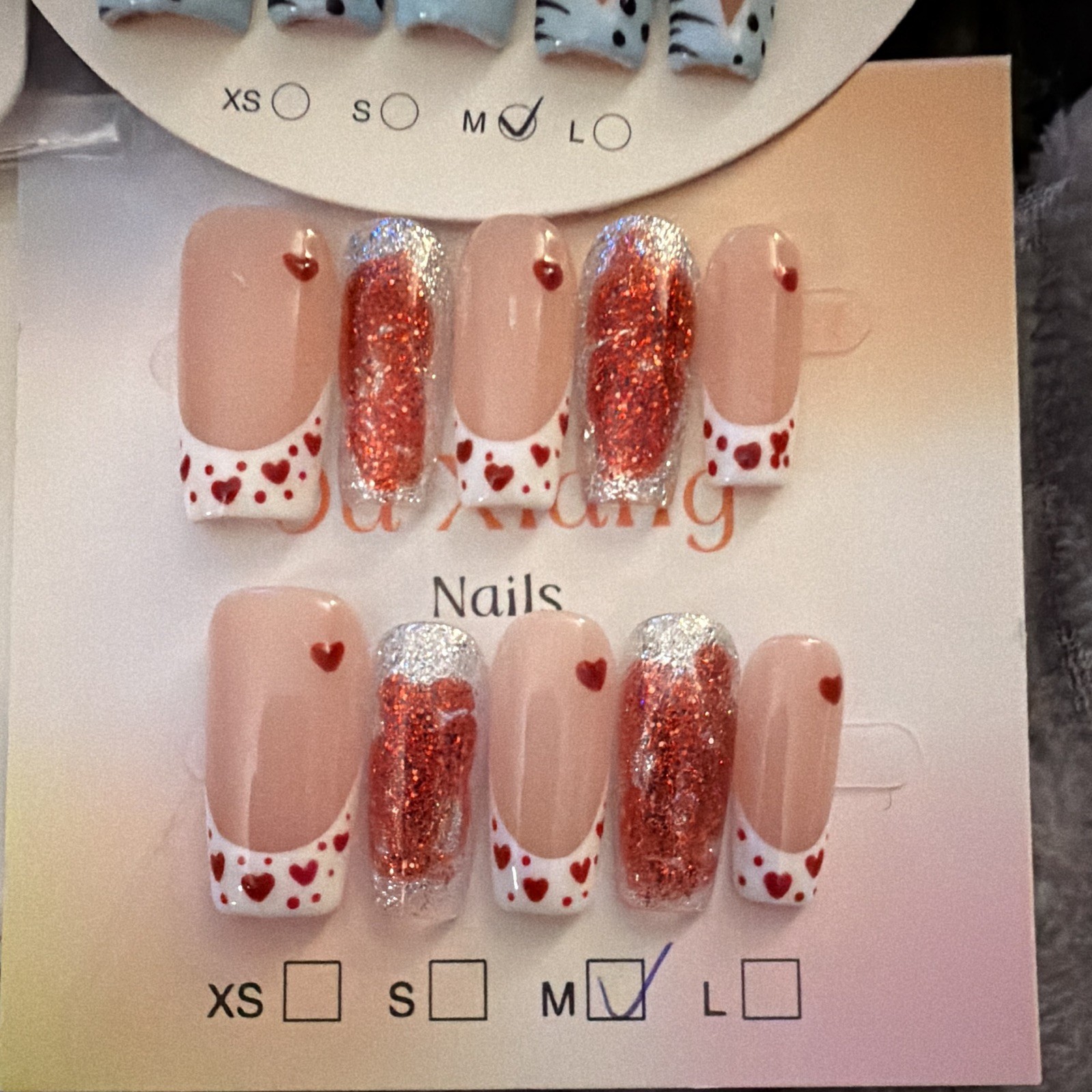 Nail Art Press-On Nails Size Medium Square 3D Floral Multicolor Acrylic