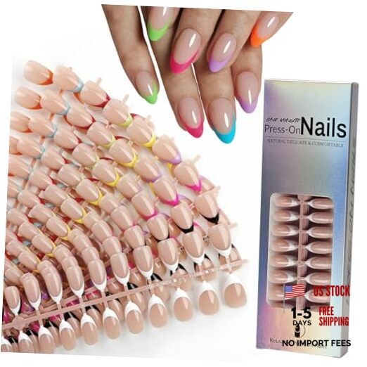 9 Colors French Tip Press on Nails Short Almond Fake Nails French Nails Style-8
