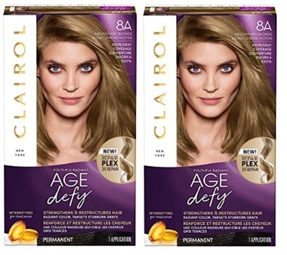 (Pack2) Clairol Age Defy Permanent Hair Dye, 8A Medium Ash Blonde