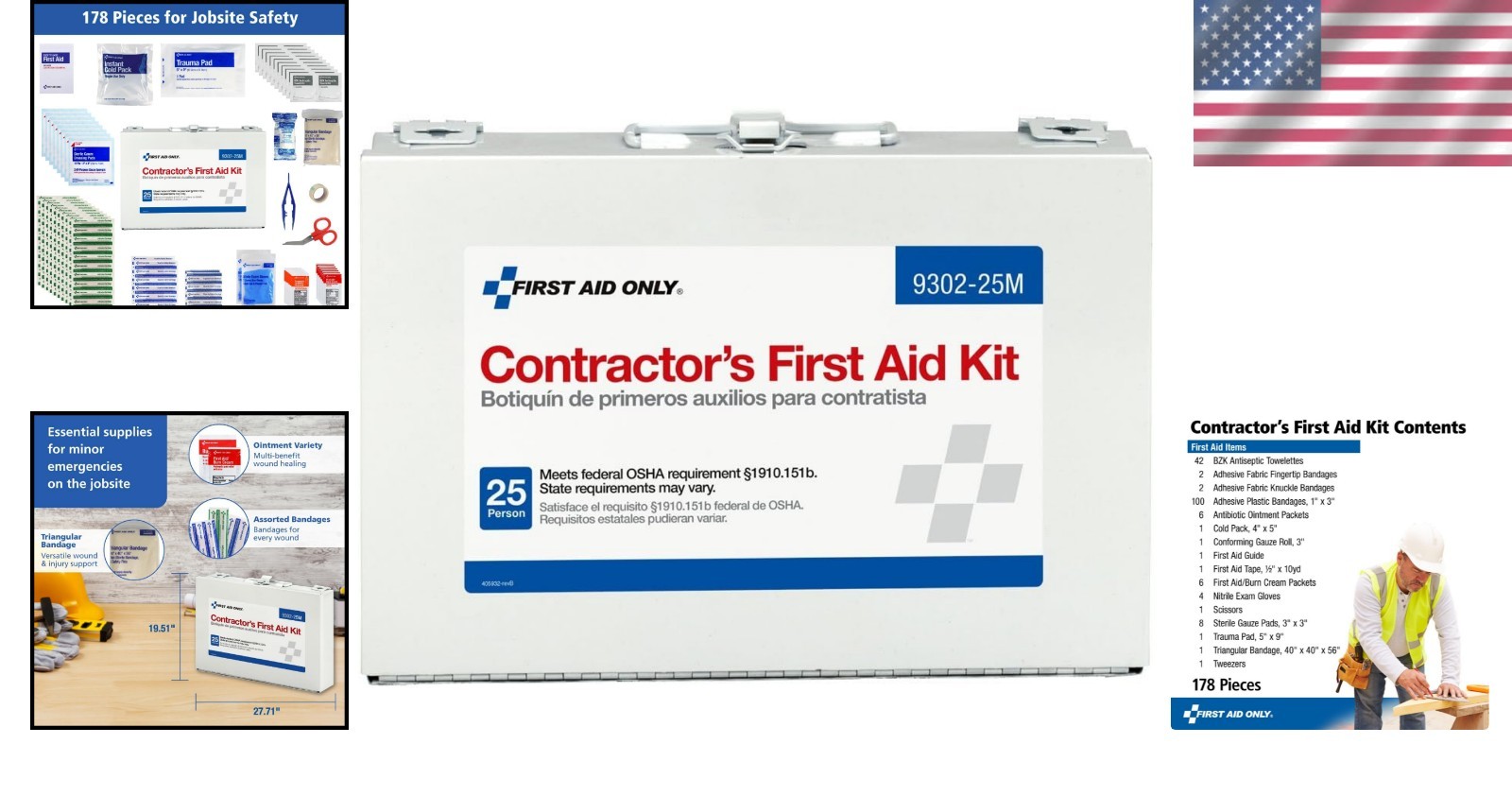 Comprehensive 178-Piece Contractor’s First Aid Kit for Worksites and Vehicles