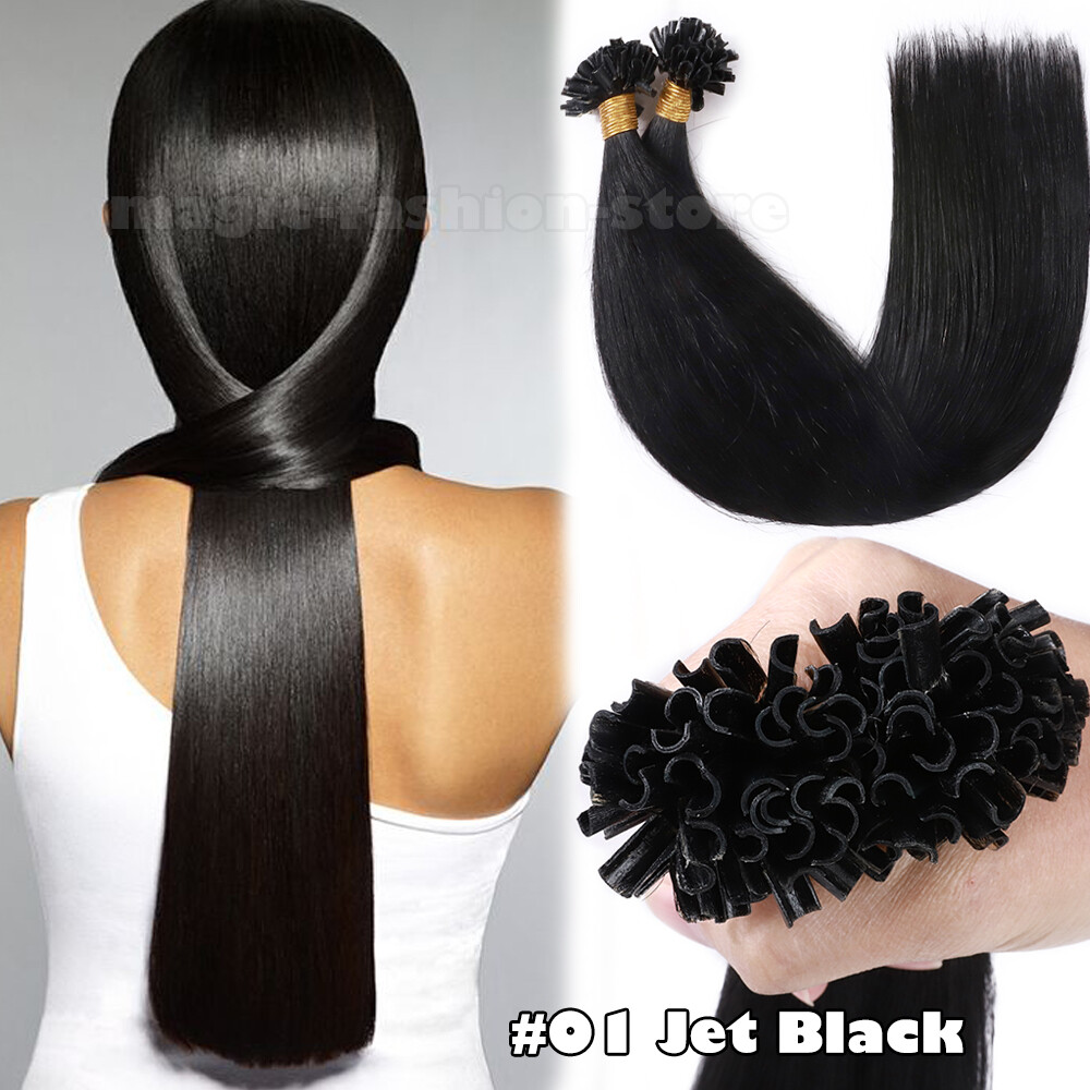 1g/s Thick Keratin Nail U Tip Remy Human Hair Extensions Pre Bonded/Bleach White