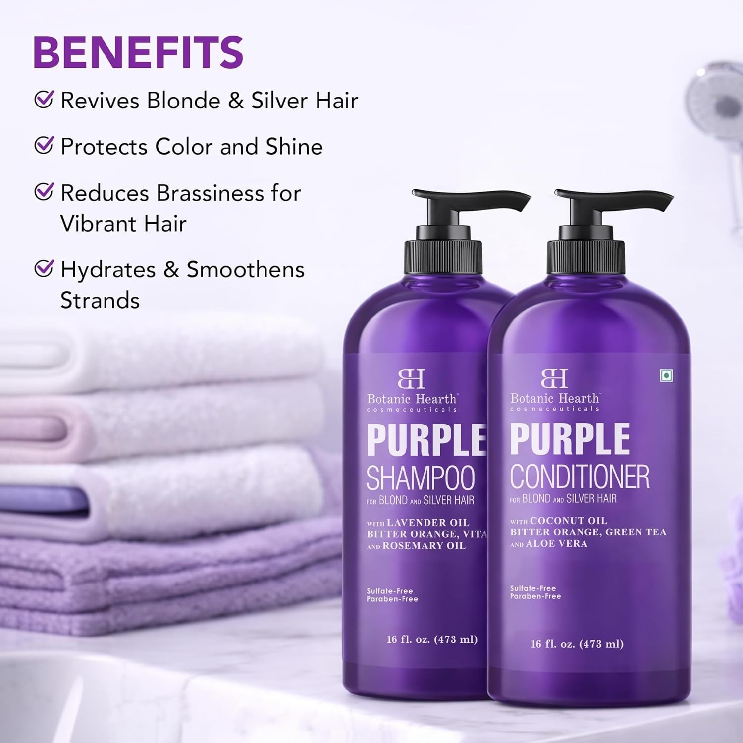 Deep Moisturizing Purple Shampoo & Conditioner Set – Color Enhancement 16 Fl Oz