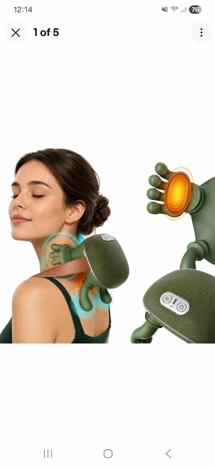Handiva Heated Neck Massager, Cordless Rechargeable USB-C, 8 Silicone Heads