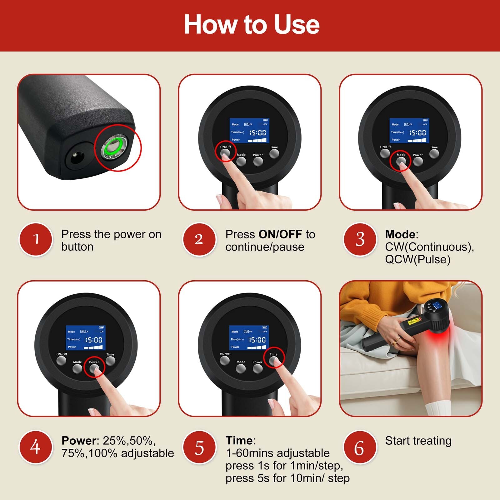 Deep Tissue Cold Laser Device 808nm 905nm Red Light for Arm Elbow Sprain Relief