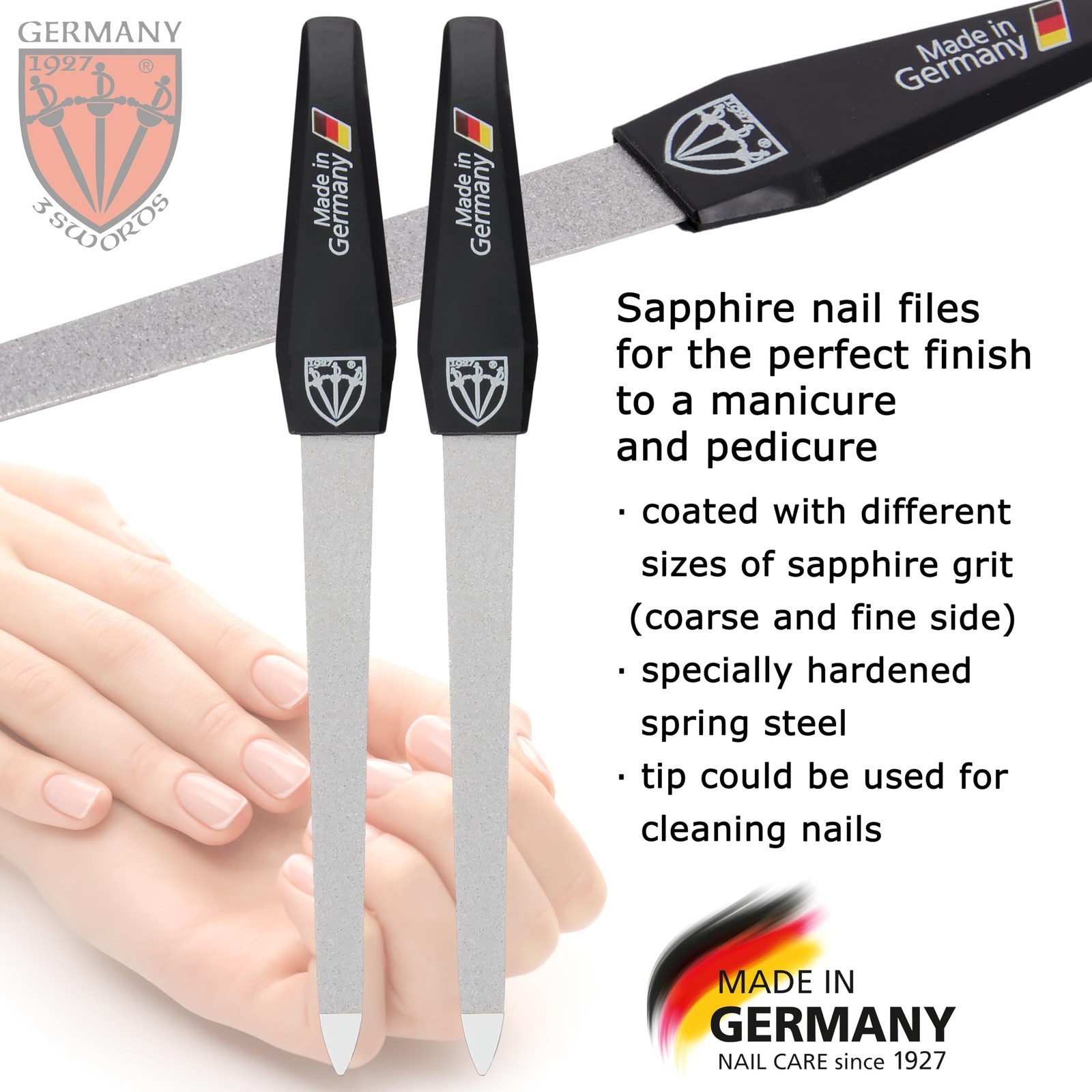 3 Swords Germany – Sapphire Metal Nail 3 Piece Set, 2 Files / 1 Buffer
