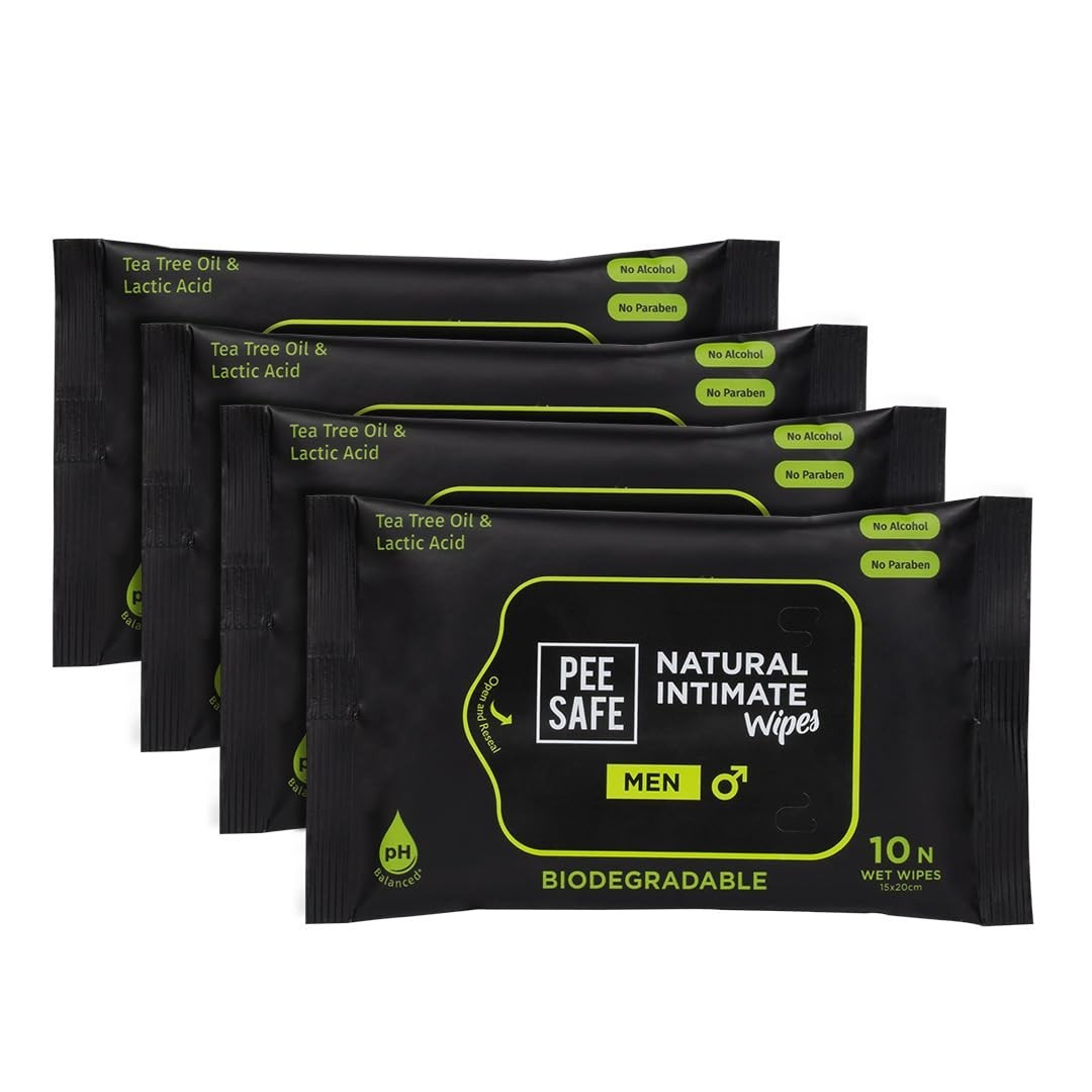 Pee Safe Intimate Wipes for Men, Biodegradable, pH balanced 40 Wipes (Pack of 4)