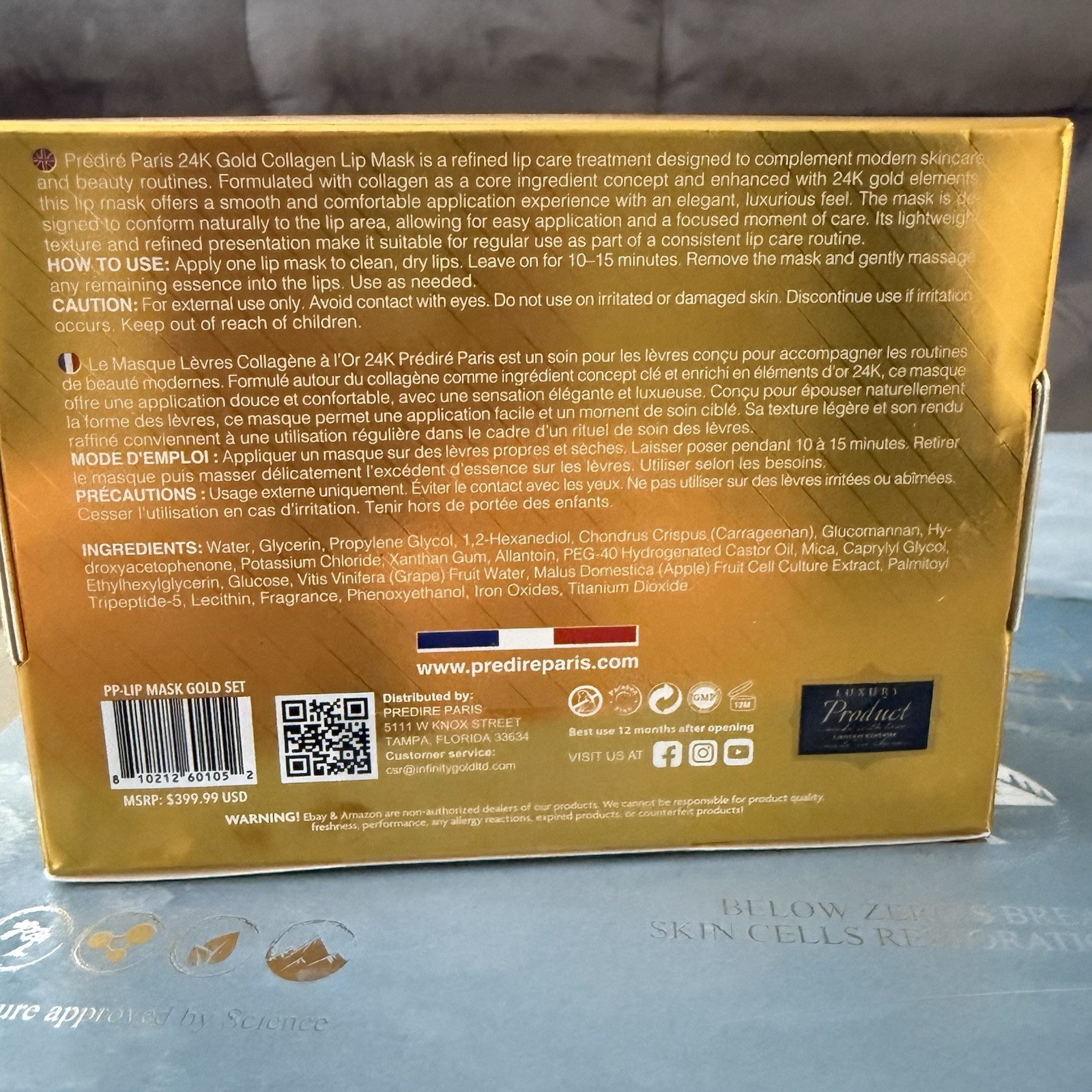 Prédiré Paris 24K Gold Collagen Lip Mask Patches Set 10 for Dry Lips
