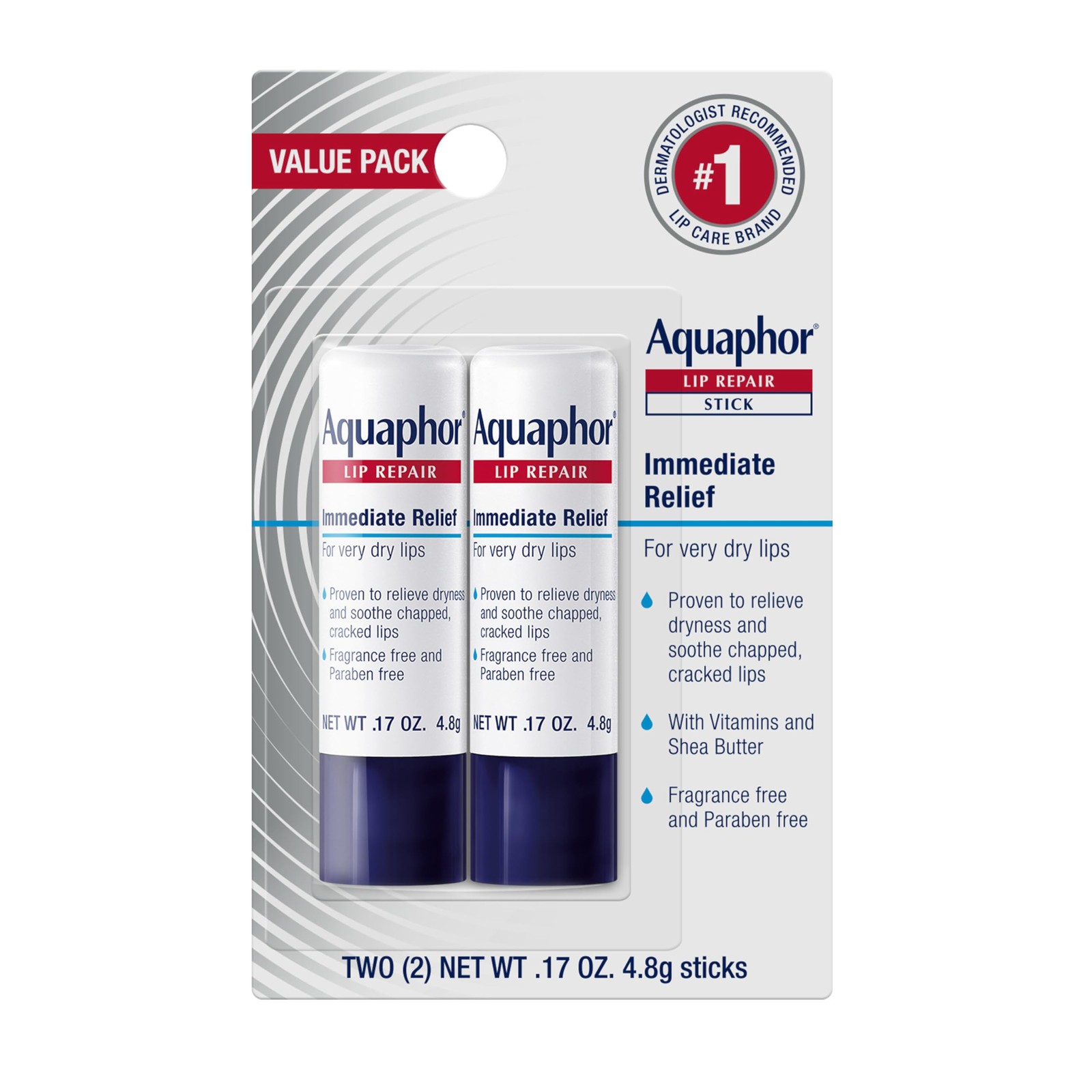 Aquaphor Lip Repair Stick, Moisturizing Lip Balm Pack, Relieves Dryness, 0.17 Oz