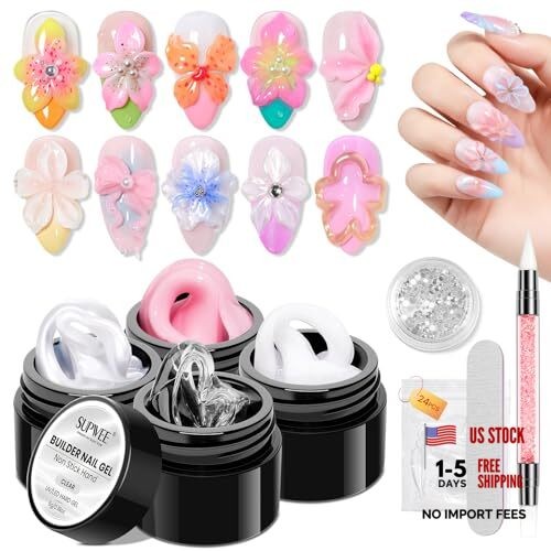 3D Sculpting Gel for Nail Art, 4PCS Solid Clear &White &Pearl White &Pink