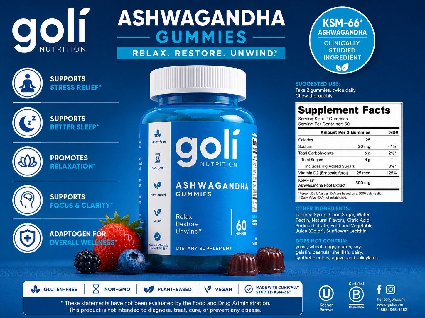Goli Nutrition Ashwagandha Gummy Vitamins, 60 Count
