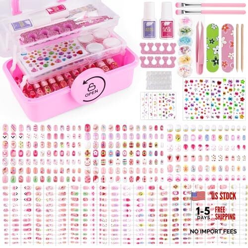 480 Pieces Press on Nails for Kids, Girls Fake Nail Kit with Cute Nail