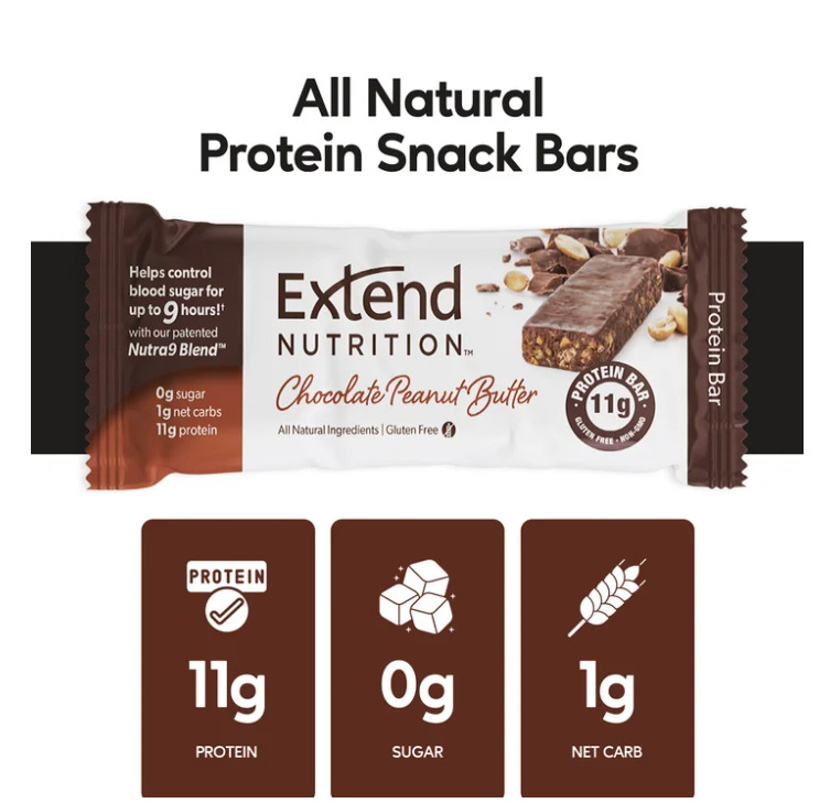 Extend Protein Bars Chocolate Peanut Butter Sugar Free Keto 12 Count Low Carb