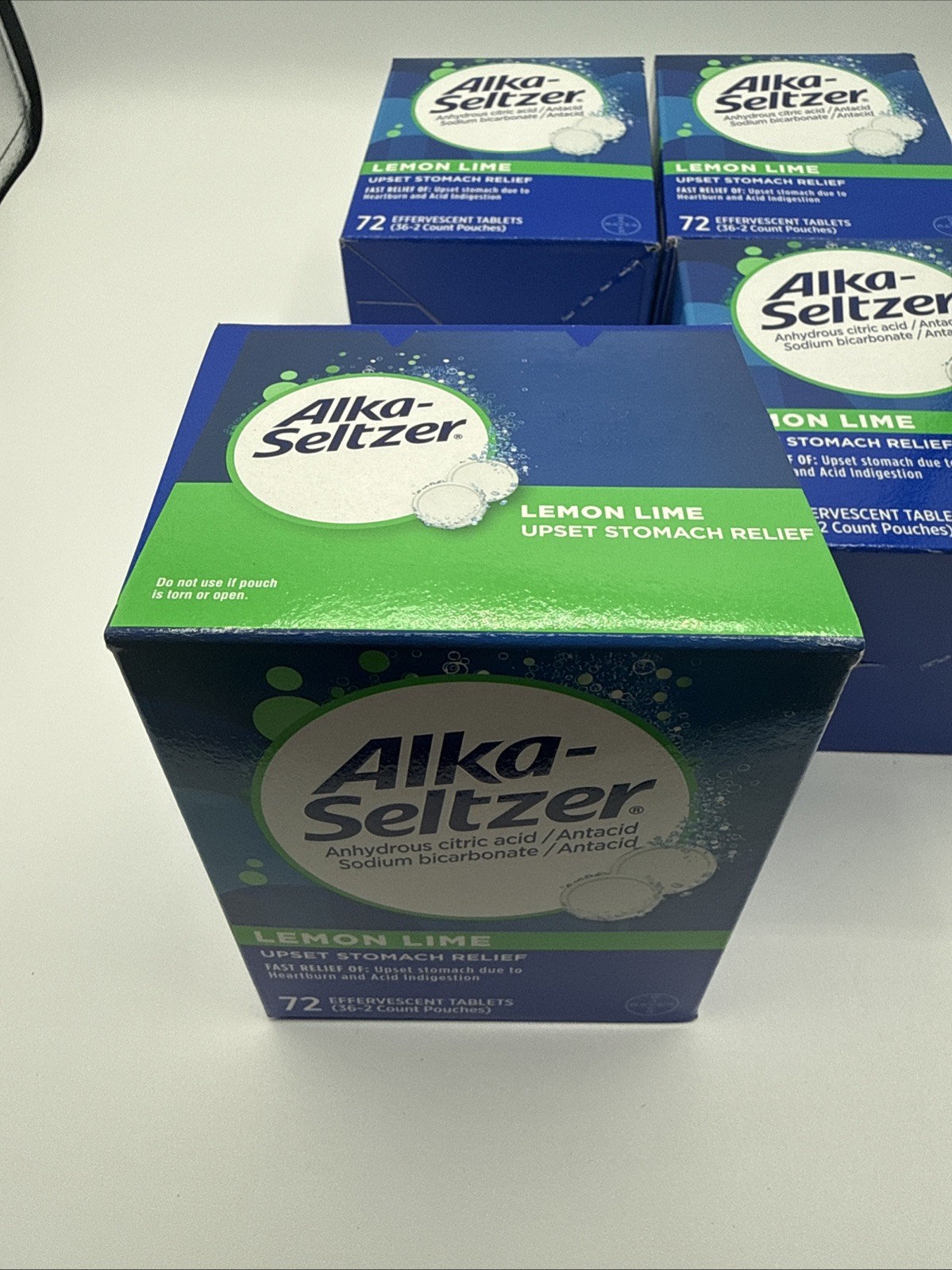 (4 Pack) Alka-Seltzer Heartburn Relief Lemon Lime Flavor Effervescent 72 Tablets
