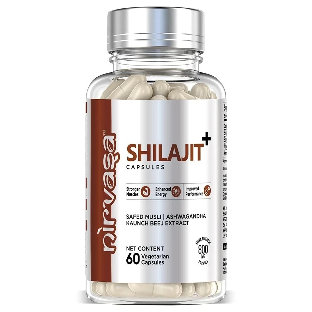 Nirvasa Pure Shilajit 800mg 60 Caps | Safed Musli, Ashwagandha | Strength & Vita