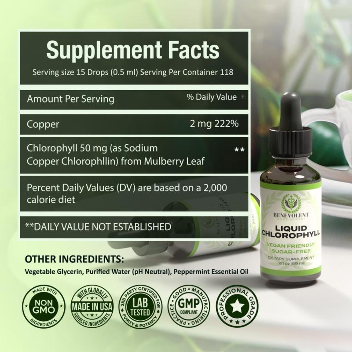 Liquid Chlorophyll Drops – Natural Detox Deodorant Gut & Liver Supplement Health
