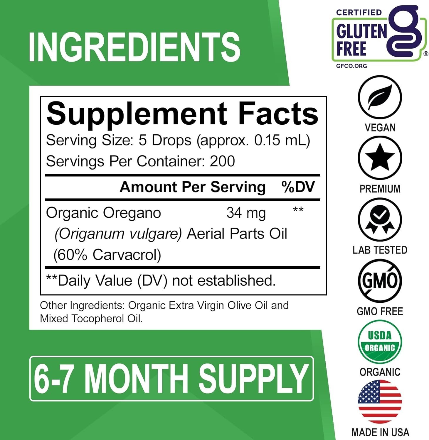Oregano Oil Natural Liquid Drops – 6 Month Supply of Drops…%%