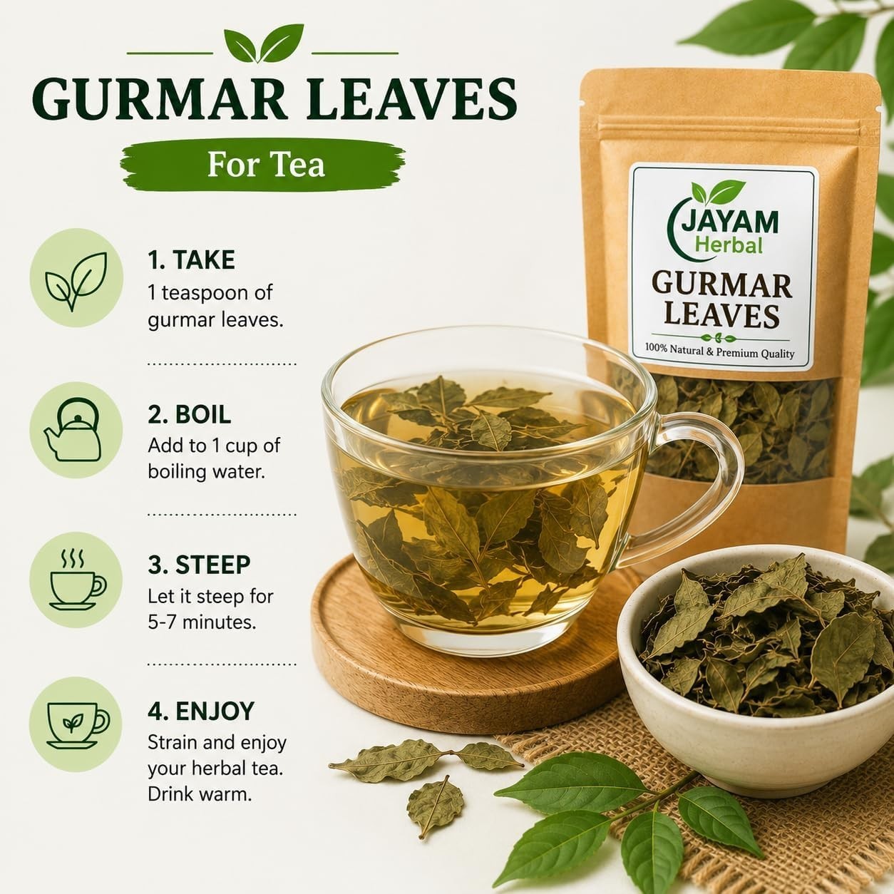 Gurmar Leaves Whole (Gymnema Sylvestre) – 100g Natural Dried Herbal Leaves