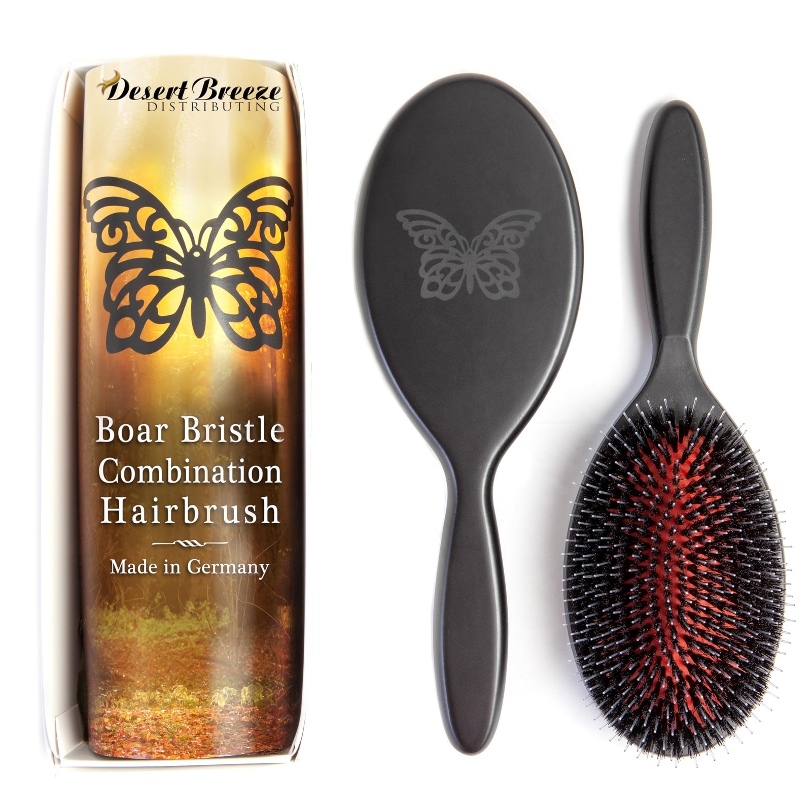 Large German Hair Brush – Wild Boar Bristle & Nylon Pin, Handmade for Thick Hair