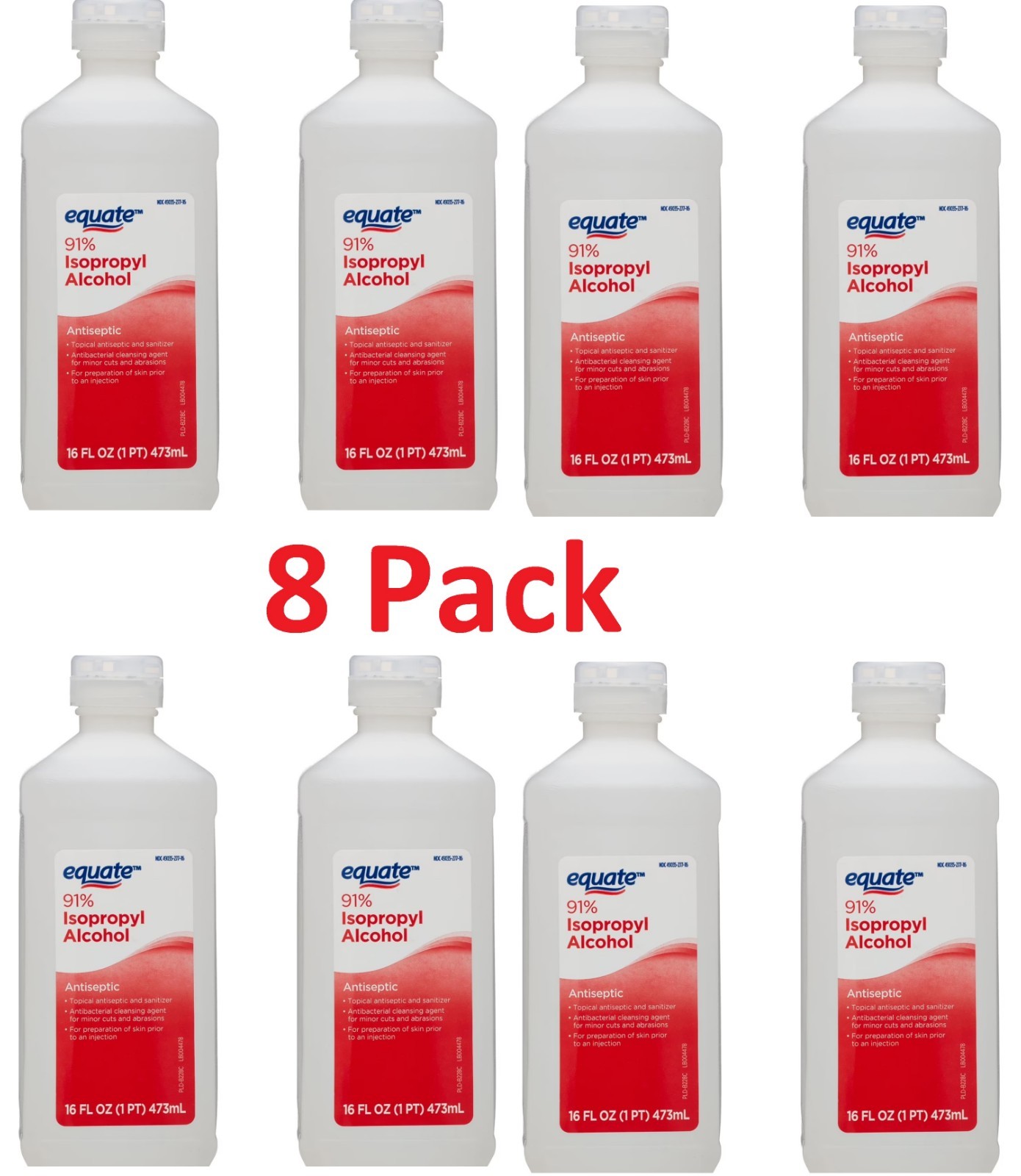 (8 Pack ) Antiseptic 91% Isopropyl Rubbing Alcohol Antibacterial 16 Oz