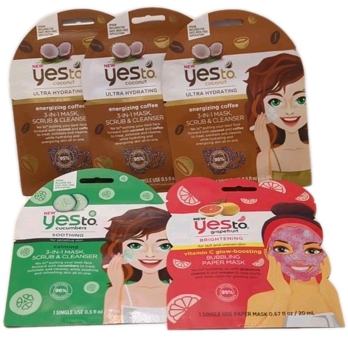 5 Mixed ~ Yes To Coconut (Coffee), Grapefruit & Cucumbers Mask Lot – READ