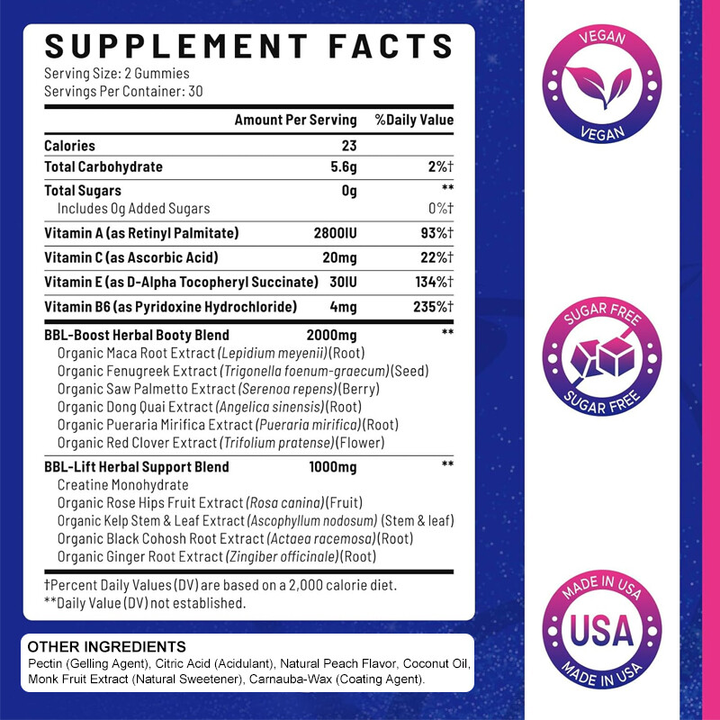 BBL – MAX Gummies – Stronger Muscles,Hip enhancement,Enhance Curves 60 gummies