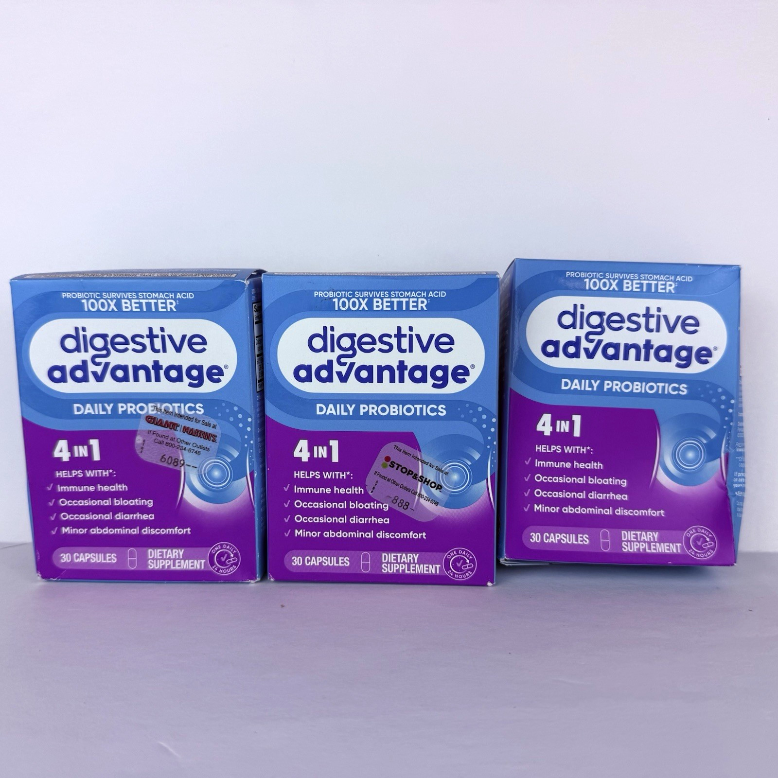 Digestive Advantage Daily Probiotics 4-in-1 3 Boxes X 30 Capsules Each