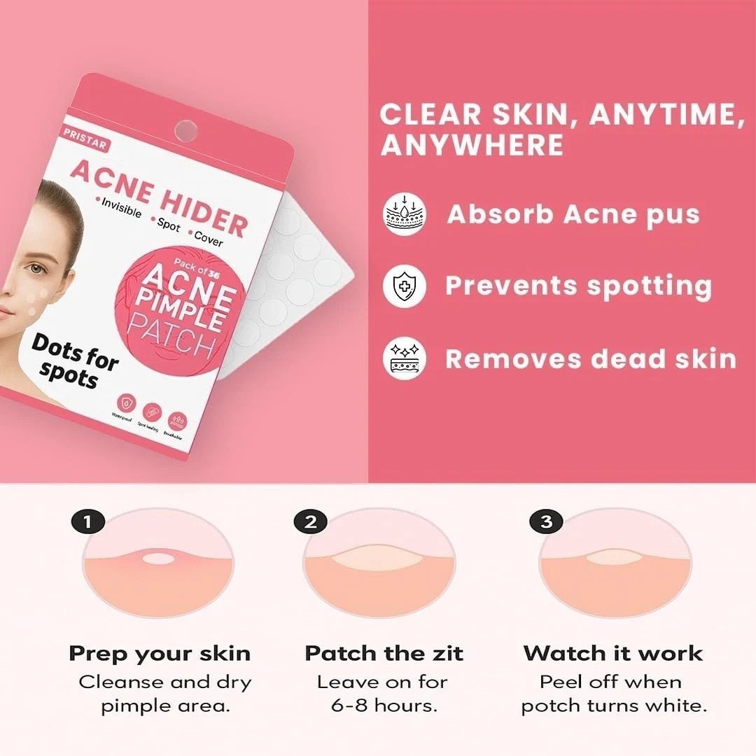 Pristar 36 Pimple Patches 2% Salicylic Acid Hydrocolloid Acne Patch Clear Skin