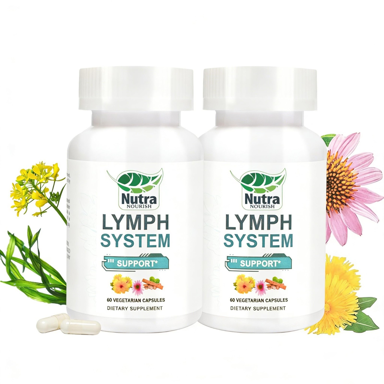 Lymphatic Drainage Supplements with Dandelion, Echinacea & Bromelain – 120 Count