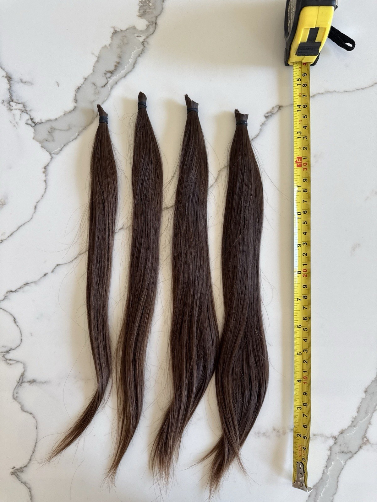 14 Inch Bulk Virgin Human Hair Natural Dark Brown Freshly Cut 4 Ponytails