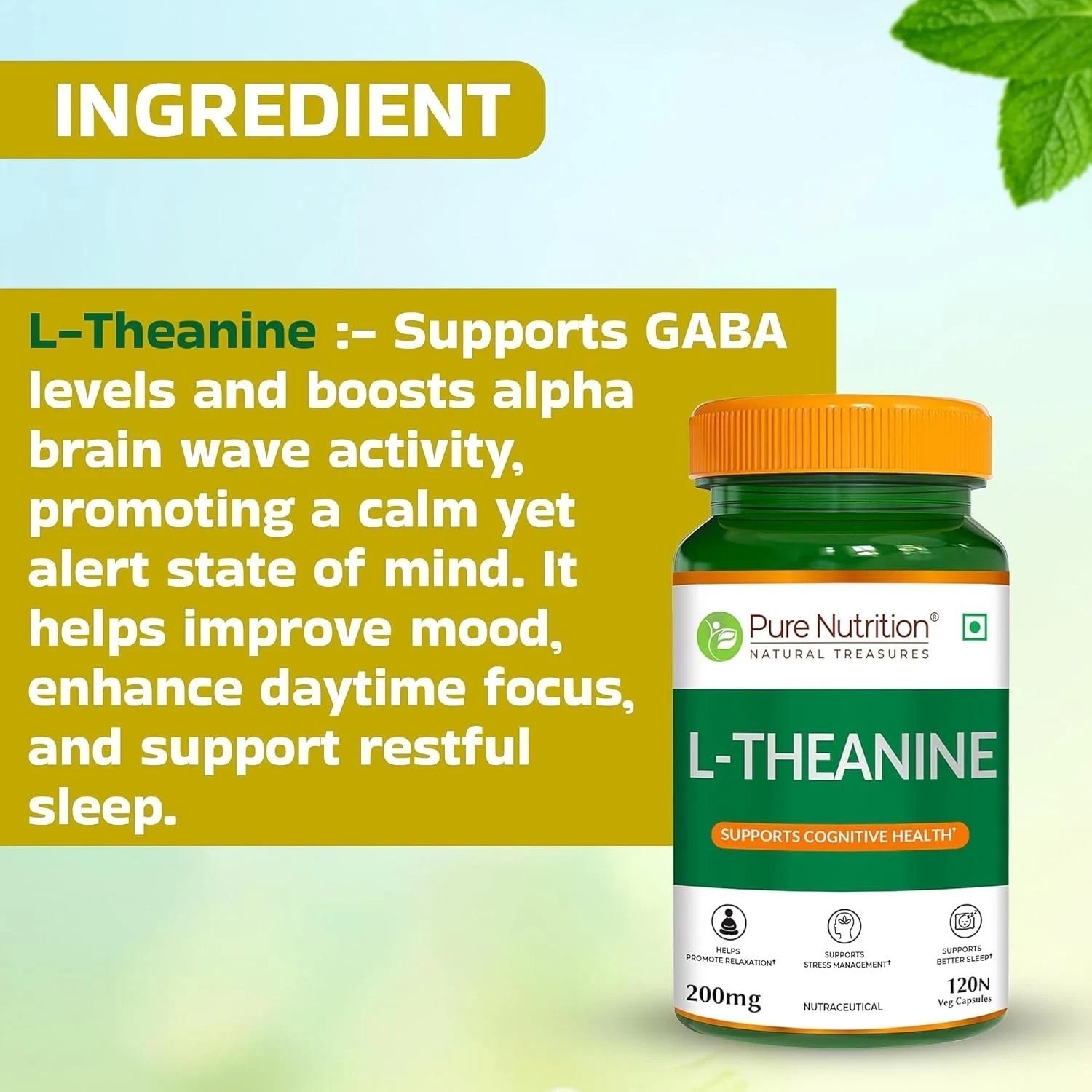 Pure Nutrition L-Theanine 200mg – 120 Veg Capsules