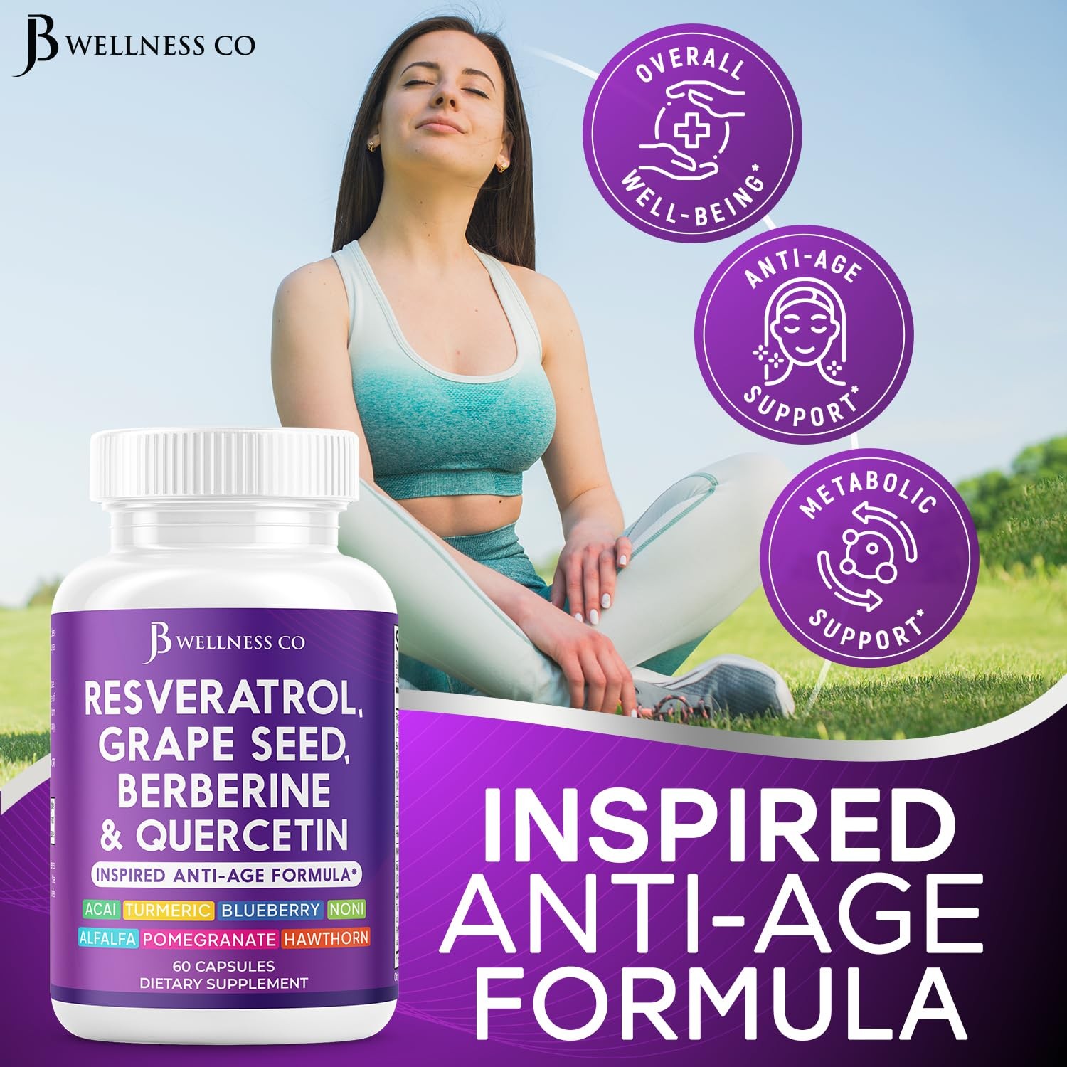 JB Wellness Resveratrol Grape Seed Extract Berberine Quercetin – Polyphenol S…