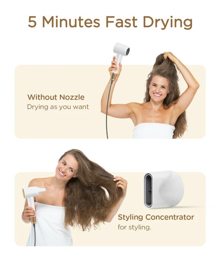 High Speed Ionic Hair Dryer Fast Drying Professional Blow Dryer 1400W White