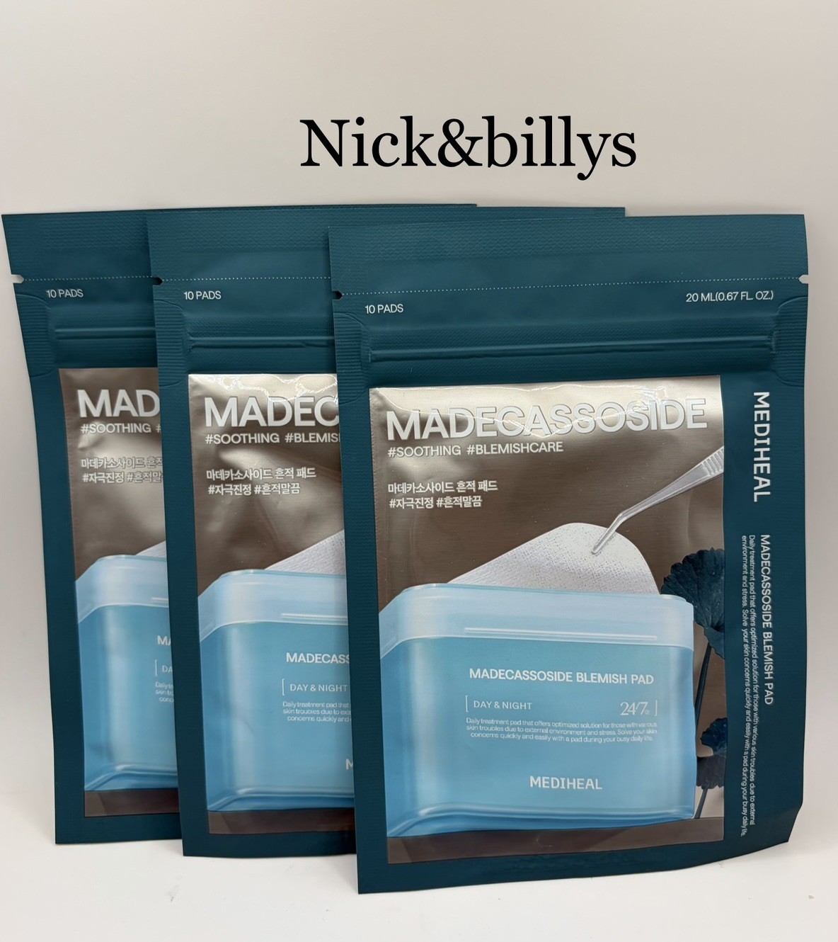 NEW 3X Mediheal Madecassoside Blemish Pads Sample Packs 10 Pads Each Free Ship