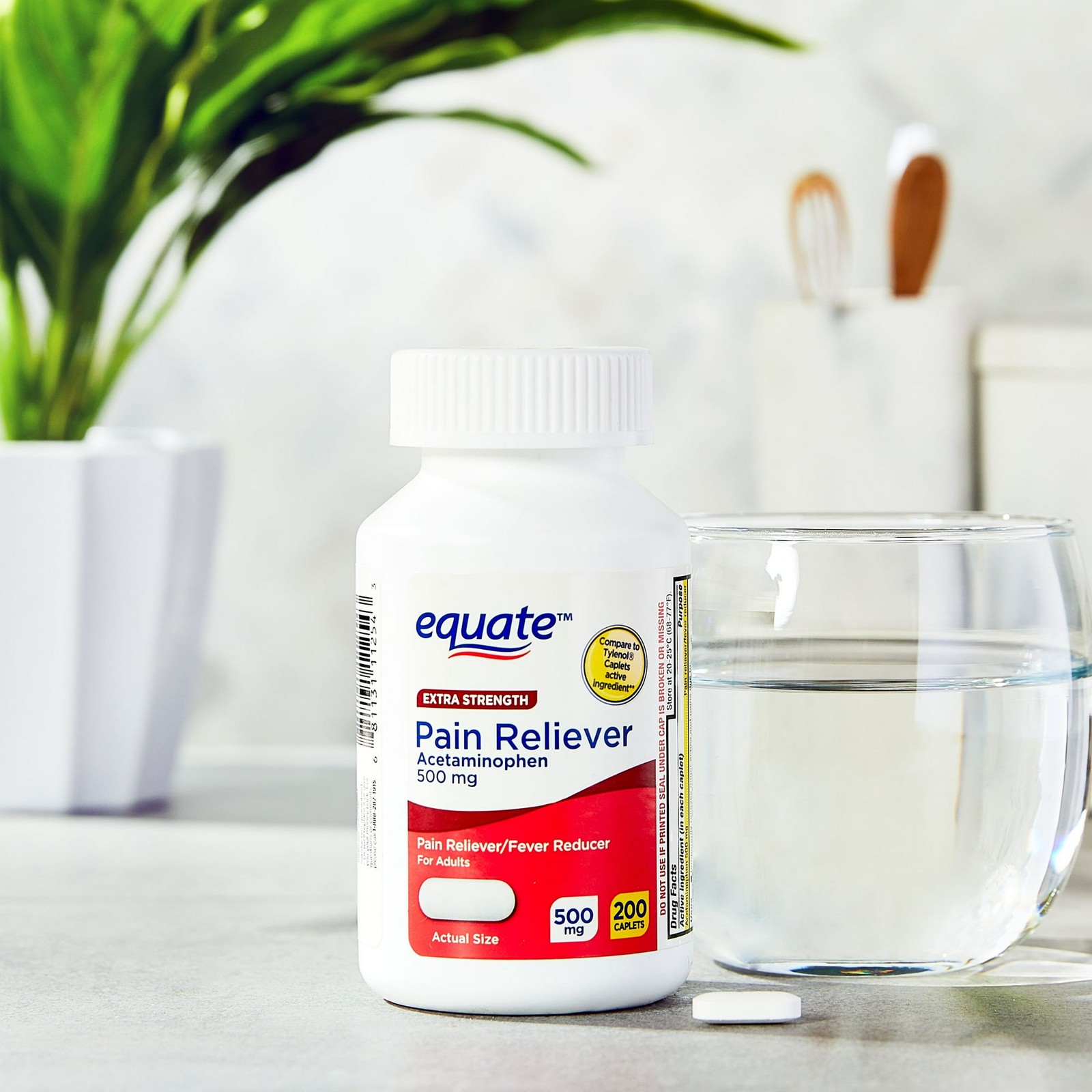 Equate Extra Strength Pain Reliever Acetaminophen Caplets 500mg 200 Count