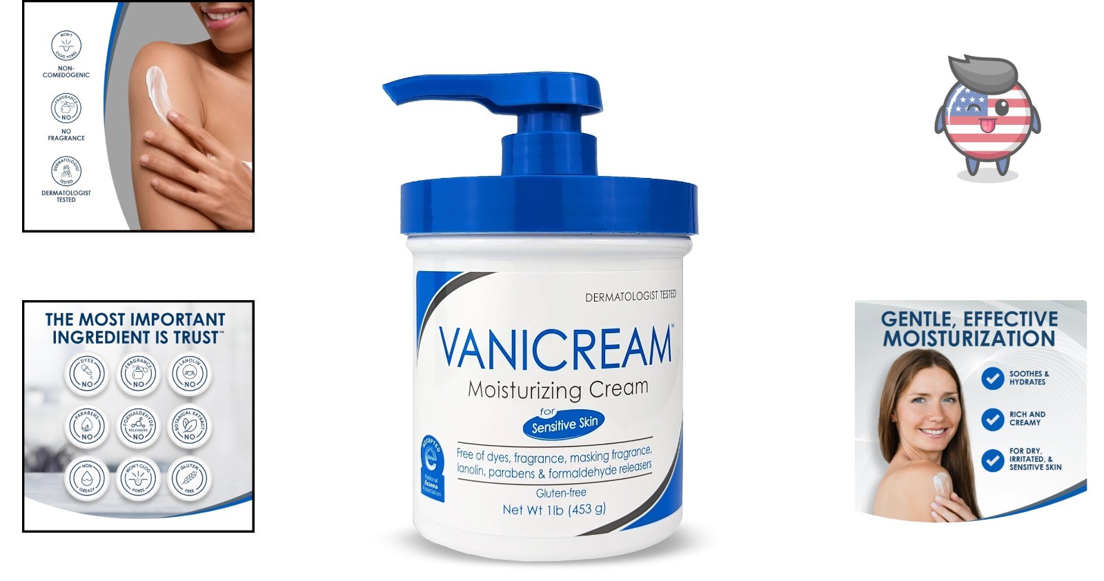 Vanicream 16 Oz Moisturizing Cream with Pump – Fragrance-Free for Sensitive Skin