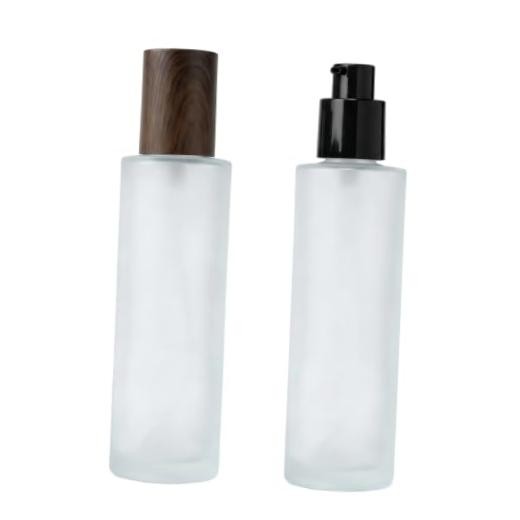 2PCS 120ml/4oz Empty Frosted Glass Lotion Pump Bottles with Wood Pattern