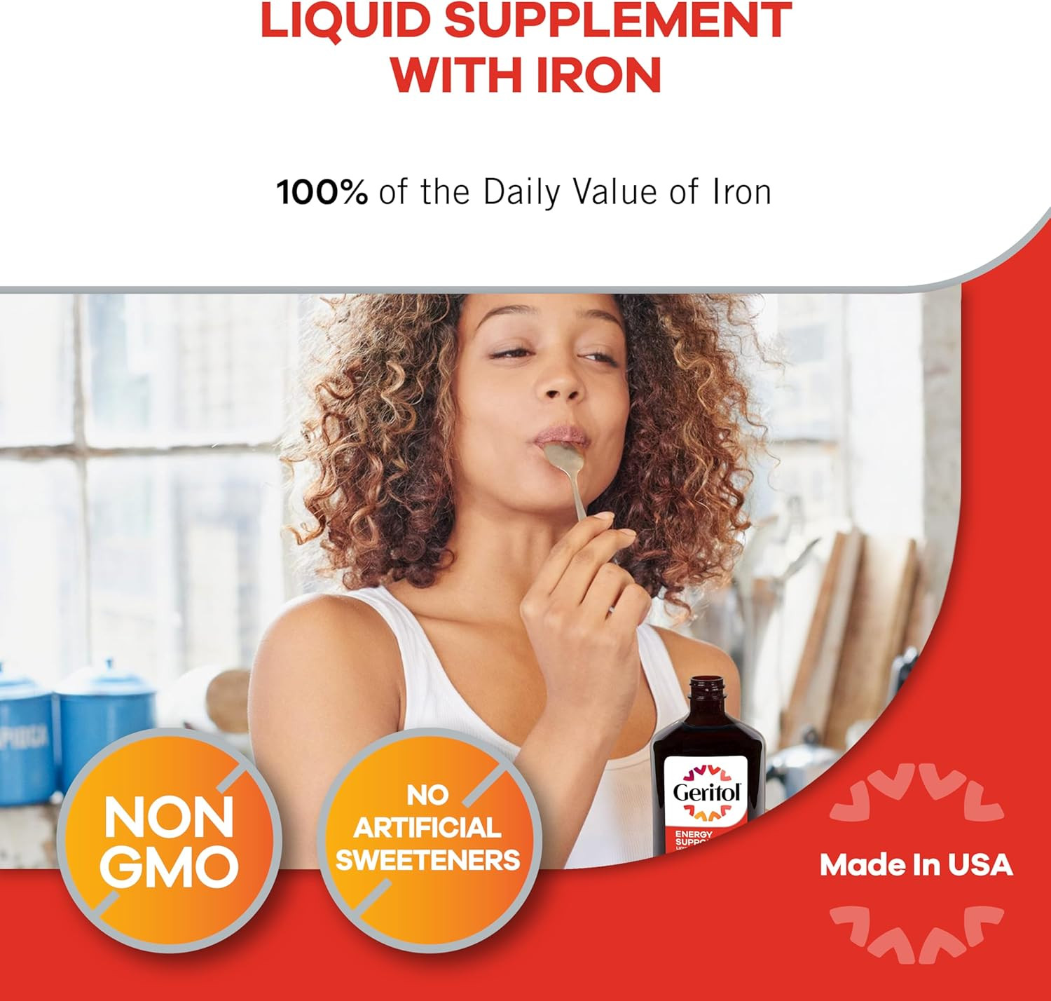 Geritol Liquid Multivitamin and Iron Supplement for Energy Support 12 Fl OzH