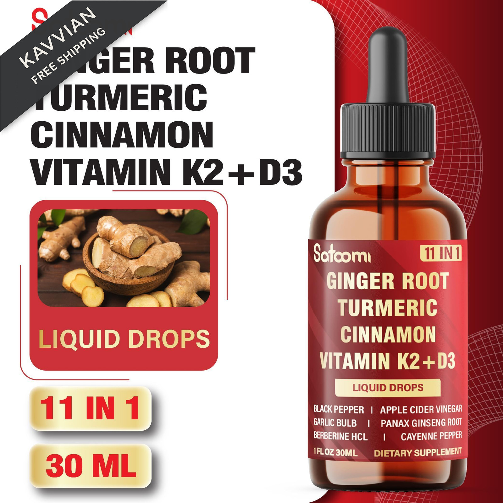 11in1 Ginger Root Liquid for Support Immune & Digestion 1 Fl Oz (Pack of 1)