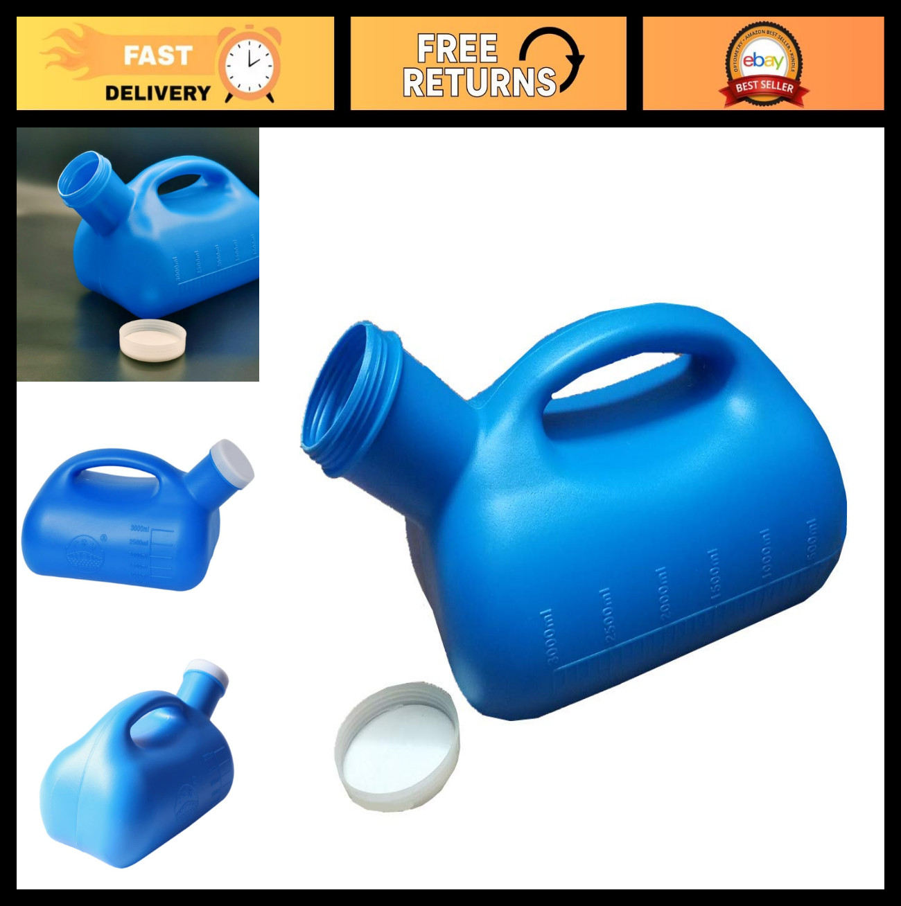 Large 3000ML Male Urinal – Portable Travel Pee Bottle, Mens Potty Collector (Blu
